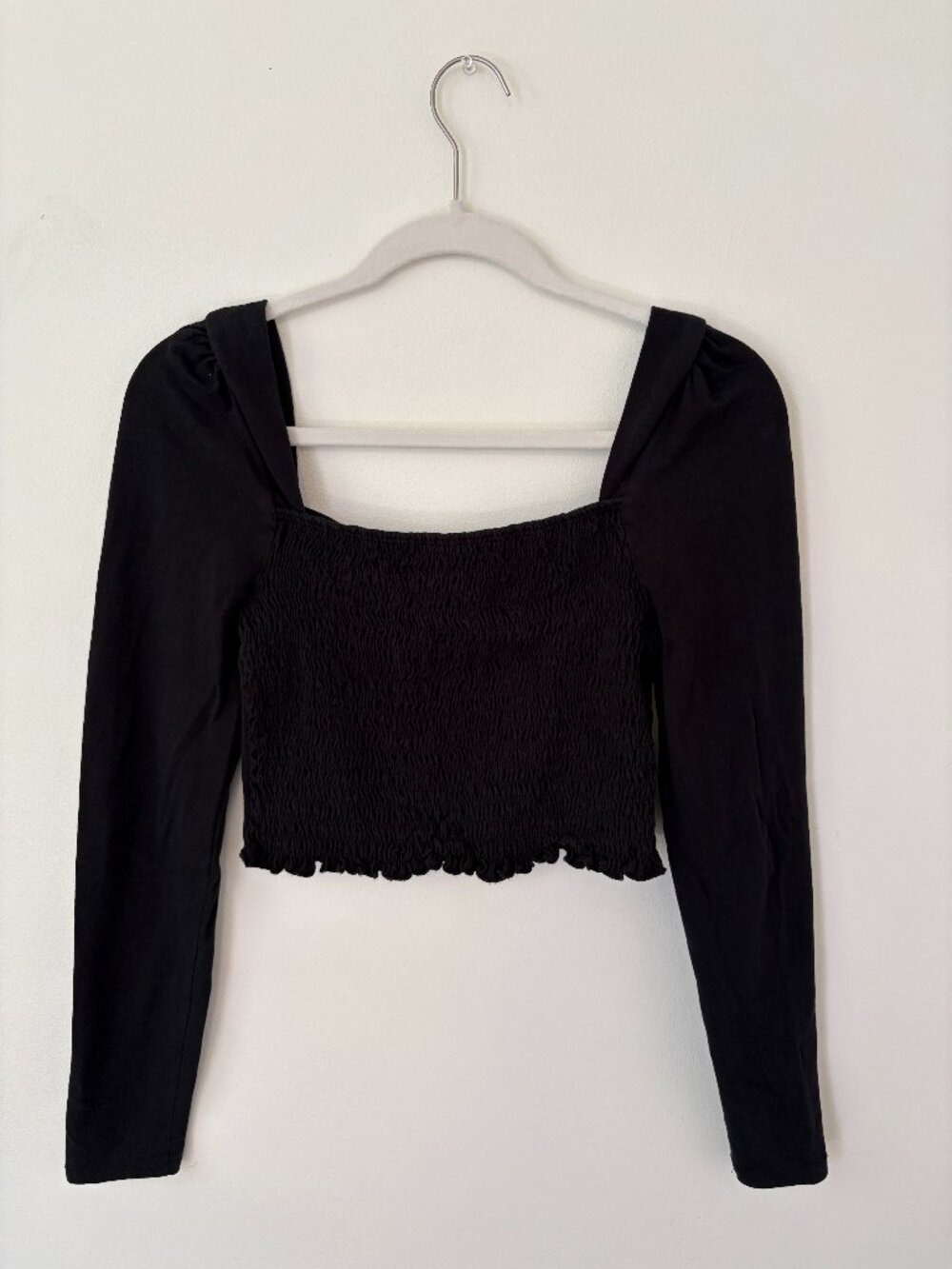 Topshop Black Puffed Sleeve Cropped Top | Size 8
